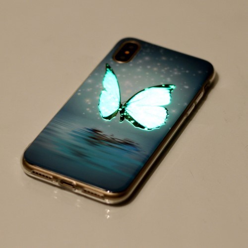 iPhone Xs/X 5,8 Deksel Art Selvlysende Blue Butterfly