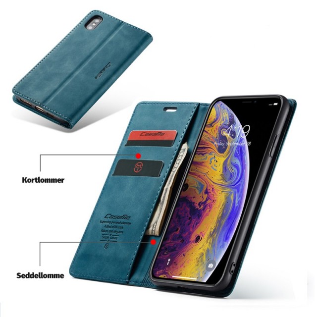 iPhone Xs/X 5,8 Lommebok Etui Retro Lux Petroleumsblå