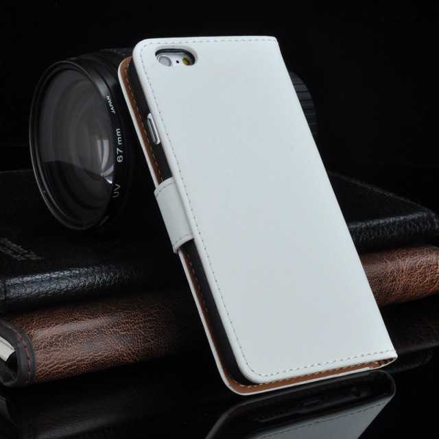 Lommebok Etui for iPhone 6 Pluss Genuine Hvit
