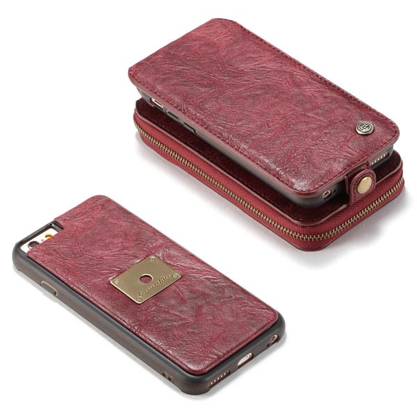 iPhone 6 Pluss/6s Pluss 5,5" 2i1 Mobilveske m/kortlommer og glidelås Rød