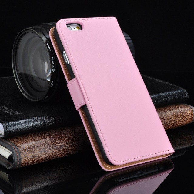 Lommebok Etui for iPhone 6 Pluss Genuine Lys Rosa