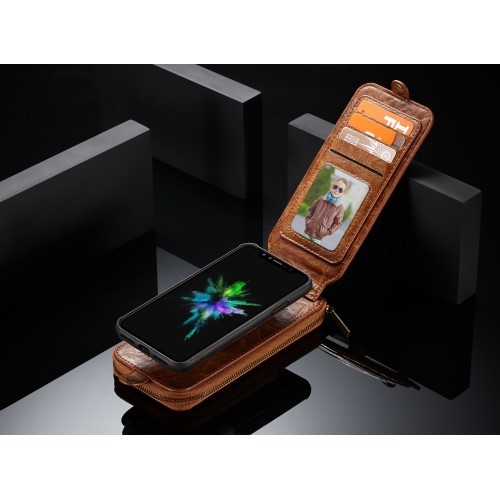 iPhone Xs/X 5,8 2i1 Mobilveske m/kortlommer og glidelås Ingefærbrun