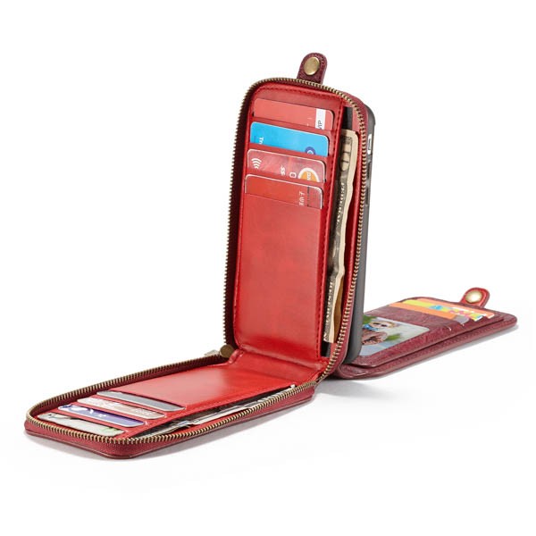 Galaxy S7 Edge 2i1 Mobilveske m/kortlommer og glidelås Rød
