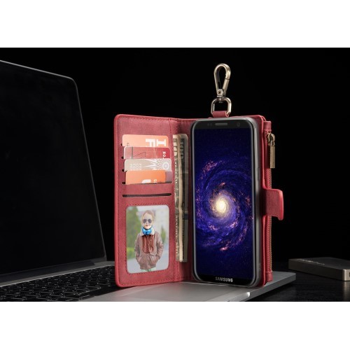 Galaxy S8+ 2i1 Etui m/4 kortlommer & nøkkelknippe Rød