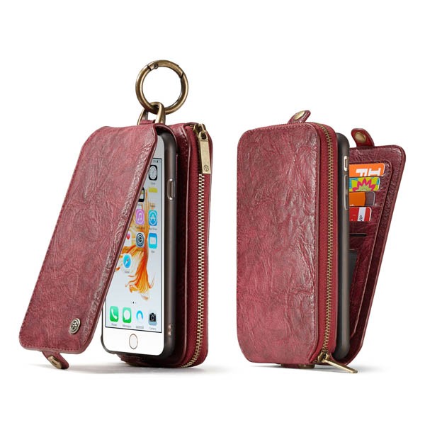 iPhone 6/6s 4,7" 2i1 Mobilveske m/kortlommer og glidelås Rød