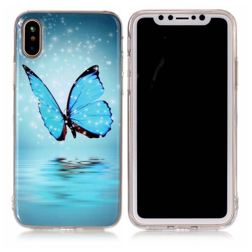 iPhone Xs/X 5,8 Deksel Art Selvlysende Blue Butterfly