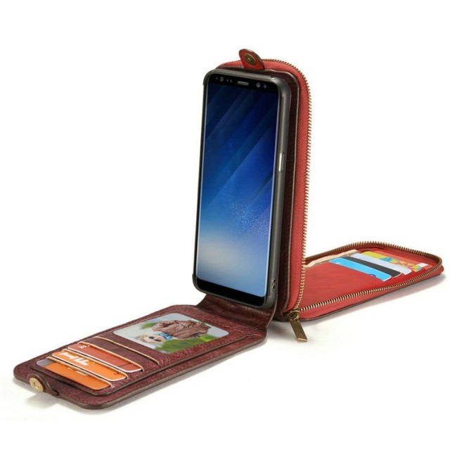 Galaxy S8+ 2i1 Mobilveske m/kortlommer og glidelås Rød